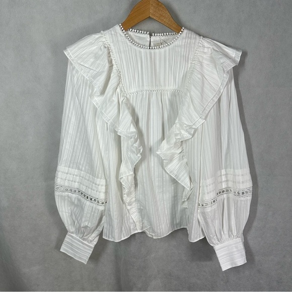 Ted Baker Silais Double Frill Cotton Blouse Ivory Size 1 US 2 - Picture 6 of 14